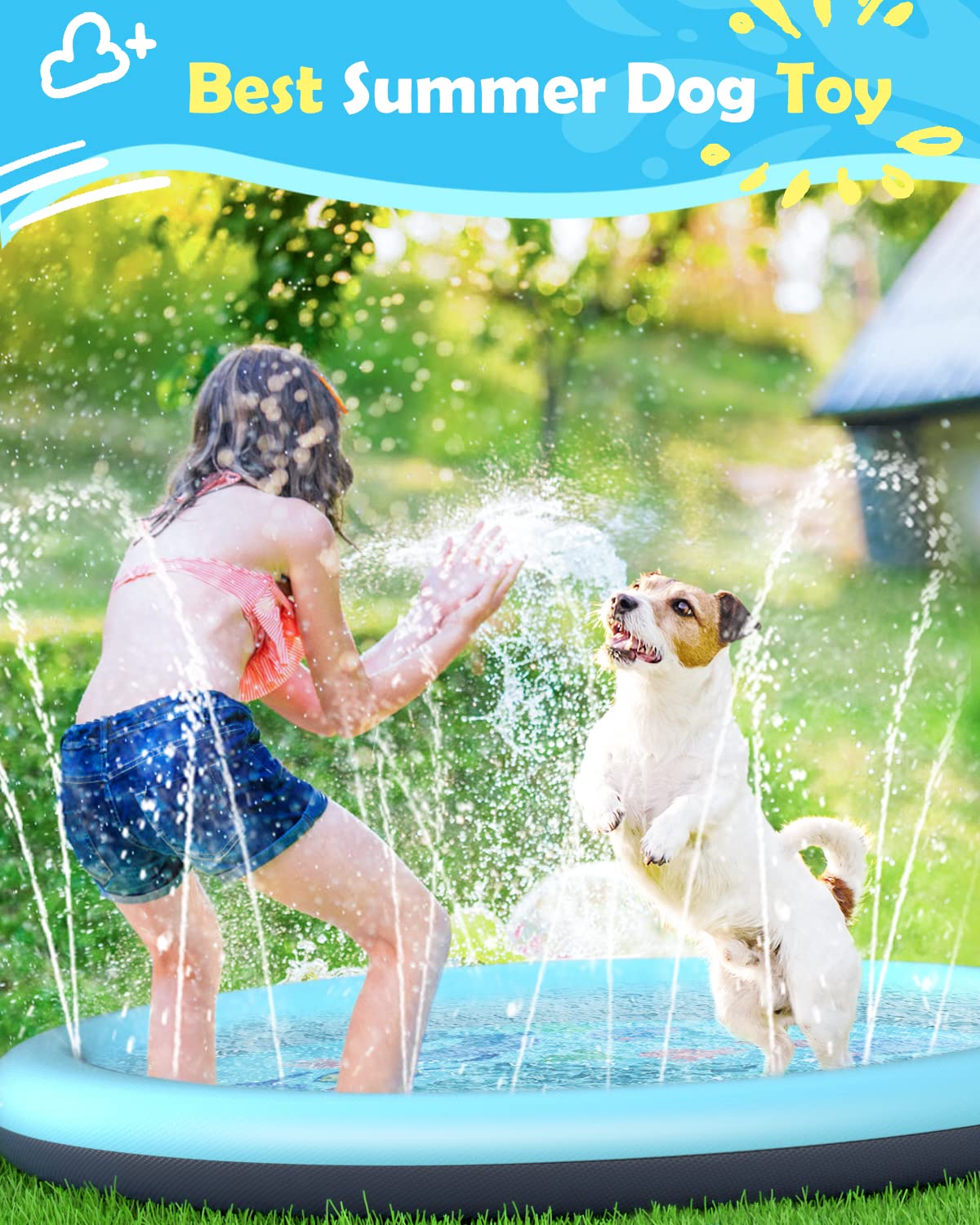Peteast Anti-Slip Ocean-Themed Splash Pad for Kids and Dogs - 67in 0.58 mm Thicken Sprinkler Dog Pool for Summer Outdoor Water Toys - Fun Backyard Play Mat for Children and Pets