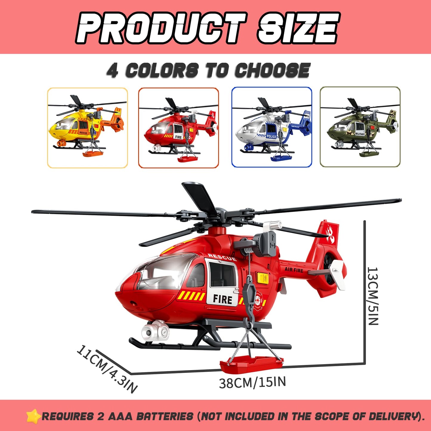 ANJARU Helicopter Toy with Lights and Sound,Simulative Rescue Helicopter Toddler Kids Toys for Kids Aged 3 4 5 6 Pull-Back Propeller Army Toys Toddler Kids Boys Gifts (Fire Fighting Helicopter)