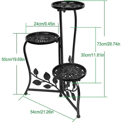 DAZONE 3-Tier Plant Stand for Indoor and Outdoor Use, Black Wrought Iron Metal Plant Shelf Holds 3 Pots, Space-Saving Decor for Corner, Balcony, Bedroom, Garden