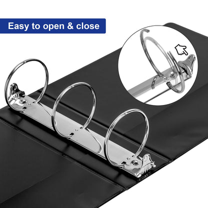 ViVin 3 Ring Binder 3 inch with Clear View Cover, Large 3" Round Ring for Strength, Holds 600 Sheets of US Letter Size Paper, Office Home School, 2 Pack (Black)