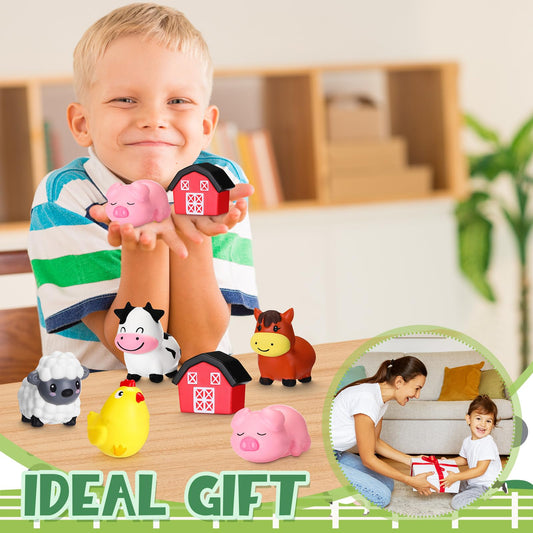 Wettarn 12 Farm Animal Foam Stress Toy Party Favors Fidget Toy Bulk Cute Farm Animal Stress Relief Gift Supplies for Adults Kids Classroom Reward Bathtub Beach Pool