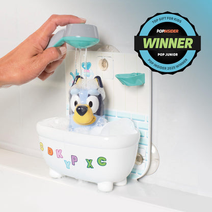 Shower & Scrub Bluey by TOMY Toomies - Create Your Own Bubbles - Includes Rinsing Showerhead and Removable Bluey Toy - Interactive Bath Toys - Ages 18 Months and Up