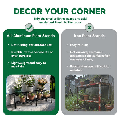 MultirackX Metal Plant Stand, Rust-proof Aluminum Flower Pot Stand, Heavy Duty Planter Display Shelving for Patio Balcony Garden Living Room Decorative (Black, 47.2 Inch)