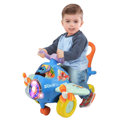 Kiddieland Disney Stitch Lights & Sounds Activity Plane Ride-On, Foot-to-Floor Toy with Interactive Dashboard, Rotating Propellers, Push Handle, for Toddlers 12–36 Months