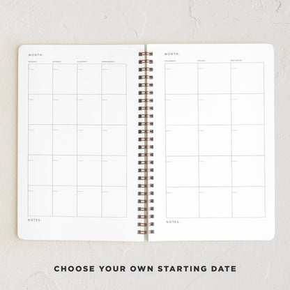 Minted Botanical 2026 Weekly & Monthly Undated Planner, 5.5" x 8.5" Floral Spiral Bound Planner Notebook for School, Work, 132 Pages, Undated Monthly & Weekly Layouts with 2026–2027 Reference Calendar
