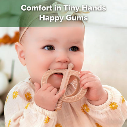 uwsic 2-Pack Baby Teething Toys, Food Grade BPA-Free Silicone Baby Teether for 3-18 Months, Ring-Shaped Teething Toy for Babies, Multi-Textured Choke-Proof Easy Grip Teether for Infants (Khaki&Blue)