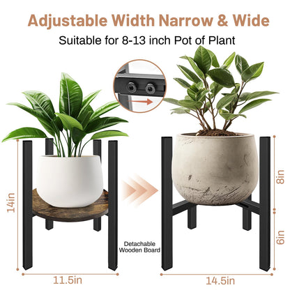 Uniqcovosa Adjustable Plant Stand, Mid Century Modern Indoor Plants Stands - Fits 8 to 13 Inches Pots - Stable Wood Single Small Plant Stool for Living Room