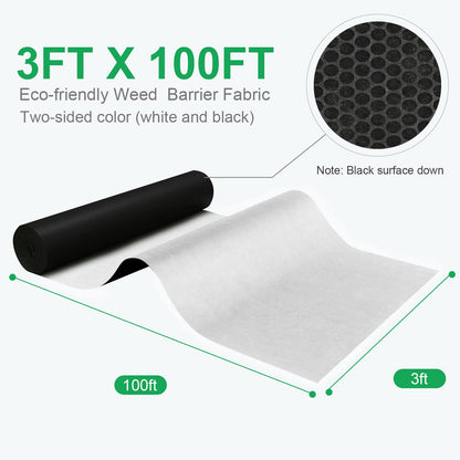 EnonGarden 3x100ft Non-Woven Weed Barrier Landscape Fabric, 3.5oz Heavy-Duty Garden Ground Cover White Weed Control Mat, Weed Blocker Mats Easy Setup for Yard, Garden Bed, Orchard, Farm, Fruit Trees