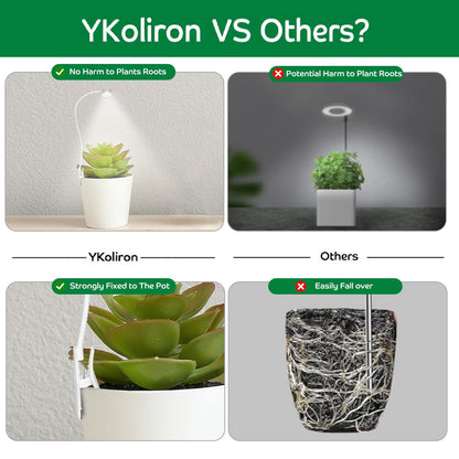 YKoliron Grow Lights for Indoor Plants, Clip on Full Spectrum Plant Light, Plant Grow Lights Indoor with Adjustable Gooseneck and 10-Level Dimming, 3/9/12H Timer for Office Home (2 Packs)