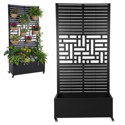 FASDRESS Metal Planter Box with Trellis Standing Planter Box for Climbing Plants/Vines Raised Garden Bed On Wheels 70.87x35.43x15.75 Inch (01)