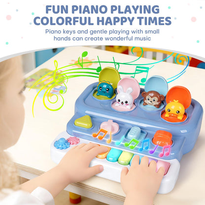 LESSETI Interactive Pop Up Music Piano Toy with Music & Lights, Montessori Animal Cause and Effect Toys, STEM Learning Educational Baby Toy for Toddlers 1-3 Years Old, Gift for Infants 6-12 Months