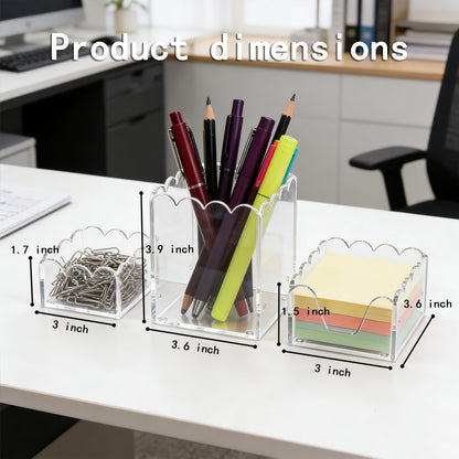 YAGELI Clear Acrylic Desk Organizer Set of 3, Magnetic Modular Pen Holder with Sticky Notes & Paperclip Tray, Aesthetic Desk Accessories for Home Office & Minimalist Decor
