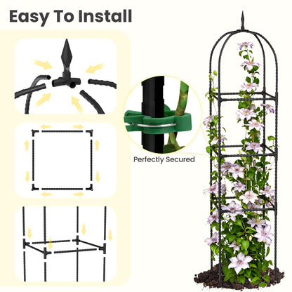 2 Pack 70.87" Garden Obelisk Trellis for Climbing Plants – Rustproof Metal Plant Tower, Pyramid Design for Roses, Clematis, Jasmine, and Vegetable Vines, Indoor & Outdoor Use, Black