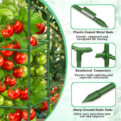 Riare 6 Pack Square Tomato Cages for Garden Plant Support- Up to 45 Inch Tomato Cage Garden Stakes Tomato Trellis for Potted Plants Raised Garden Bed Climbing Vegetables Flowers Outdoor Indoor