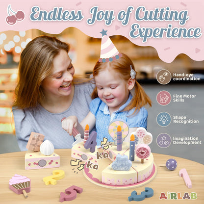 Wooden Birthday Party Cake Play Food Sets for Toddler 2 3 4 5 Year Old Girls Boys Kids Kitchen Accessories Pretend Play Toy Gift Educational Toys