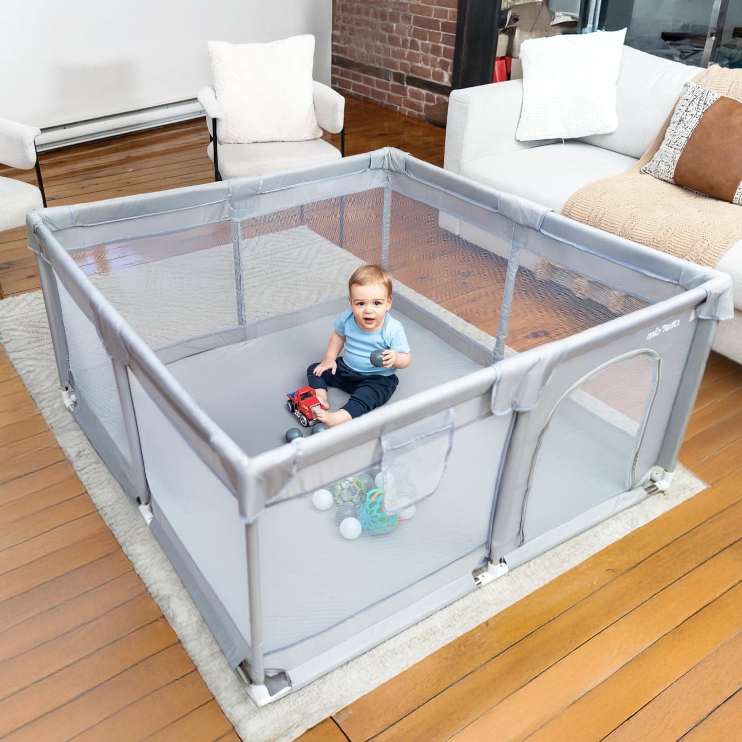 MioTetto Baby Foam Floor & Play Pen Bundle – Soft Foam Floor Tiles + 50x50 Playpen with Gate, Balls & Hangers – Safe, Non-Toxic Indoor & Outdoor Play Mat Set for Babies & Toddlers