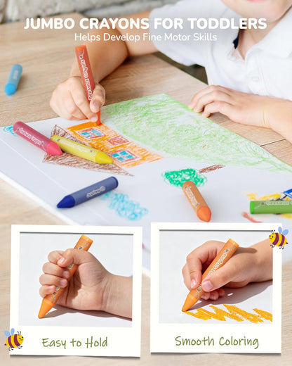JUPITEARTH Beeswax Crayons for Toddlers 1–3, 12 Non-Toxic Silky Crayons, Jumbo and Washable Crayon, Easy to Hold, Safe for Kids, Mess-Free Coloring for Preschool Art Supplies, Ages 2–4, 4–8