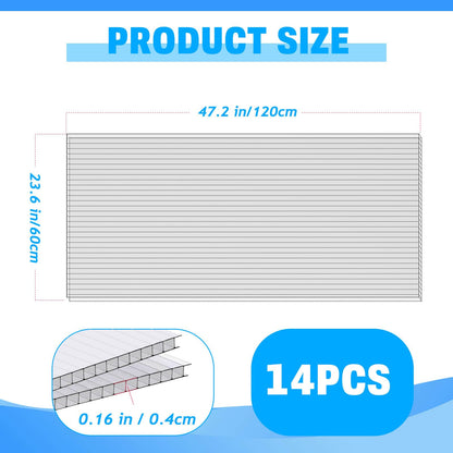 14 Pack Polycarbonate Greenhouse Panels, 4' x 2' x 0.16" Twin-Wall Polycarbonate Sheets for All Weather Greenhouse Covering, Excellent Light Transmission & Weather Resistance for Optimal Plant Growth