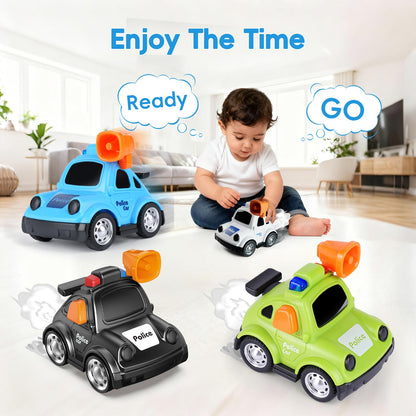 YEHOSHUN Cartoon Police Car Push and Go Inertia Toys for Toddlers 1-3, Friction Powered Race Vehicles for Toddlers 6-9-12-18 Month, 1st Birthday Gift for 1-2 Year Old Boys Girls