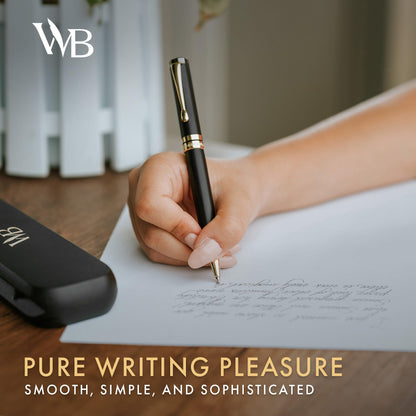 Wordsworth and Black Ballpoint Pen Set - Stunning Luxury Pen Bamboo Blackwood Gold Finish, Refillable, Best Ball Pen for Men & Women, Black Ink Refill, Elegant, Point Pen