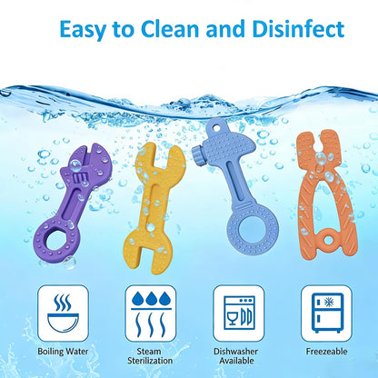 Haili Baby Teething Toys, Baby Teethers for 3-6months, Freezer BPA Free Silicone Teethers for Babies, Hammer Wrench Spanner Pliers Shape Teether Baby Chew Toys