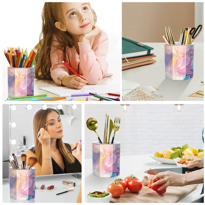 WAVEYU Pen Holder for Desk, Cute Ceramic Pencil Holder, Pen Cup Marker Holder Makeup Brush Holders, Desk Accessories & Workspace Organizers for Office, Home, Gold
