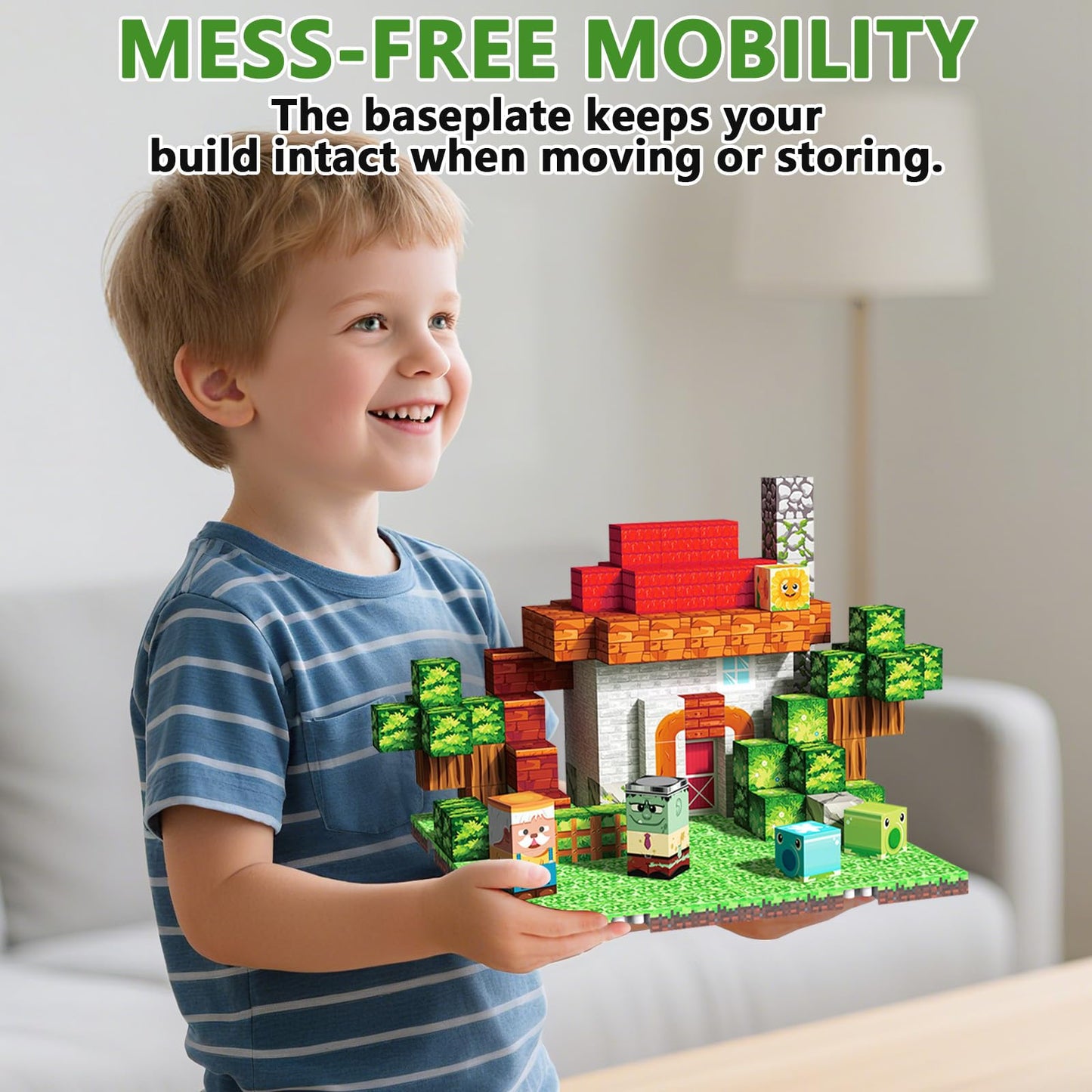 Youngyes Magnetic Blocks Baseplate - Magnet Toys for Kids, 4PCS Baseplate for Minecraft Magnetic Building Blocks Placing 4" x 4", STEM Toys Birthday Gifts for Boys Girls Age 3+ Years Old, Grassland