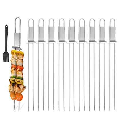 AGIgear BBQ Skewers,Premium 304 Stainless Steel BBQ Skewers,13 Inch Heavy Duty Metal Kabob Sticks for Grilling, Reusable & Dishwasher Safe (Double fork10)