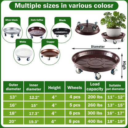 Planterhoma 3 Packs 16" Metal Plant Caddy with Wheels Extra-Large Rolling Plant Stand Heavy-Duty Plant Dolly with Casters Indoor Outdoor Wheeled Flower Pot Mover Rollers Garden Cart Trolley, Copper