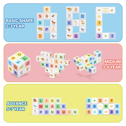 Asago Magnetic Blocks ABC 123 Alphabet Colorful Printed, Building Blocks for Toddler 1-3, Magnet Cubes Sensory Toys, Preschool Early Learning Number,Letter,Animals,Education for Kids Age 1 2 3