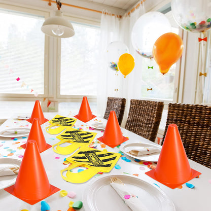 Gejoy 48 Pcs Kids Construction Birthday Party Supplies Kids Construction Hats and Vests Worker Costume Role Play Tote Bag and Traffic Cones for Excavator Dress up Cosplay Party Decorations