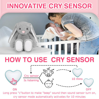 Baby Soother Cry Activated Sensor Toys,Heartbeat Bunny for Babies,Plush Stuffed Animal for Newborn Infants,Toy Vibrating with Mom’s Heartbeat,Baby Shower Gifts for Girls and Boys