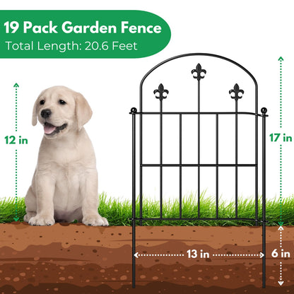 BEMTTALY Decorative Garden Fence Border 19 Pack 22in(H) x 20ft(L), Black Rustproof Metal Garden Fencing Animal Barrier for Dogs