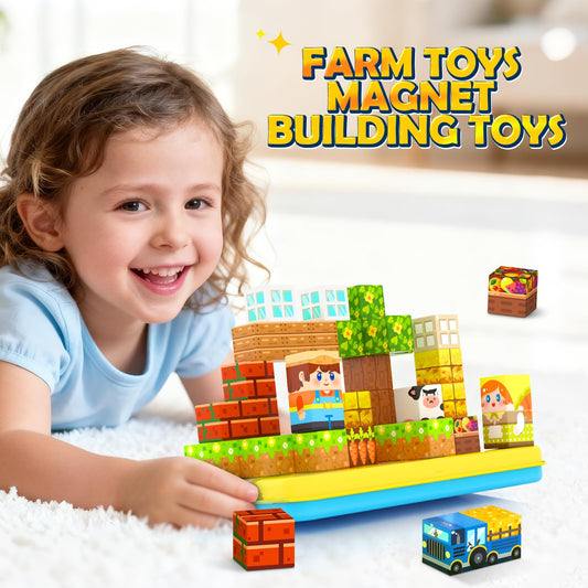Soyee Magnetic Blocks Travel Toddler Toys Magnet Building Tiles Construction Cubes STEM Sensory Learning Farm Toys with Box Christmas Birthday Gifts for Kids Ages 3 4 5 6 7 8 Year Old Boys Girls