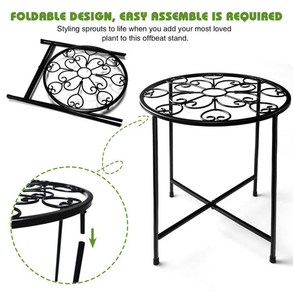 KABB Metal Plant Stand, 15'' Tall Flower Pot Stand Set of 2, Modern Rustproof 10-inch Round Outdoor Plant Stand | Iron Art Flower Stand | Plant Stool, Decorative Black Plant Stands for Indoor Plants