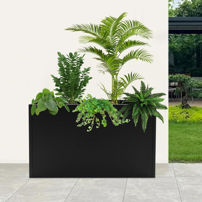 HCYHSLH Heavy-Duty Metal Planter Box, Steel Rectangular Garden Box, High-Temperature Baking Paint Freestanding Indoor/Outdoor Planters w/Removable Insert Shelf, Drainage Holes, Gloves, Black
