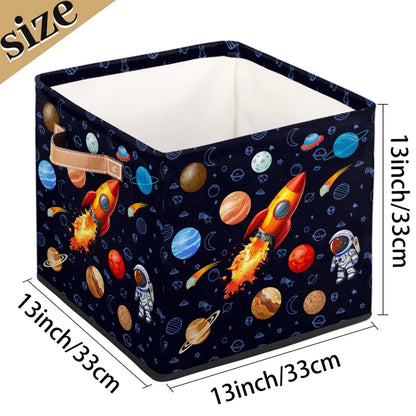 BENGRONGAE Cube Storage Bin, 13 Inch Rocket Astronaut Collapsible Storage Cubes with Handles, Space Planet Cube Storage Baskets for Nursery Toys Books Clothes
