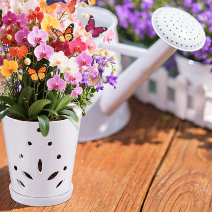 Suclain 2 Pack Orchid Pots with Holes Ceramic Orchid Planters with Drainage Holes and Tray for Root Health Repotting New Plants Air Circulation Indoor/Outdoor Flower Pots(6.5 Inch,White)
