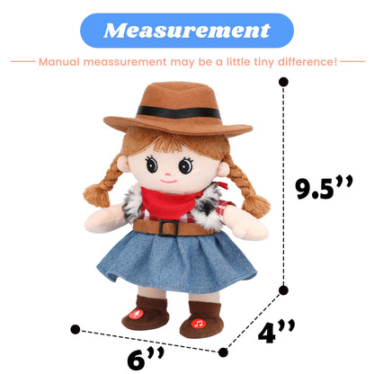 Hopearl Talking Singing Cowgirl Repeats What You Say Girl Walking Doll Electric Interactive Animated Toy Speaking Plush Buddy Gifts for Toddlers, 8''