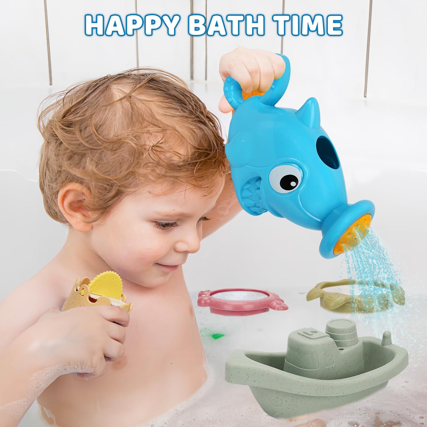 SLTBEH Baby Bath Toys for Toddlers 1-3, 14 Pcs Bathtub Toys for for Kids Age 2-4,Mold Free Bath Boat with Stacking Cup & Watering Can , Water Table Toys for Infants Boys Girls Babies 6-12-18 Months
