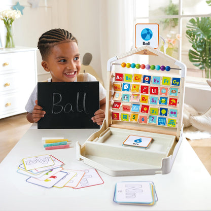 Hape Alphabet Learning Pack & Chalkboard Set for Toddlers - 35 Letter and Number Cards with Writing Board and Chalk - Educational STEM Toy for 3-6 Year Olds - Portable Travel Learning Case