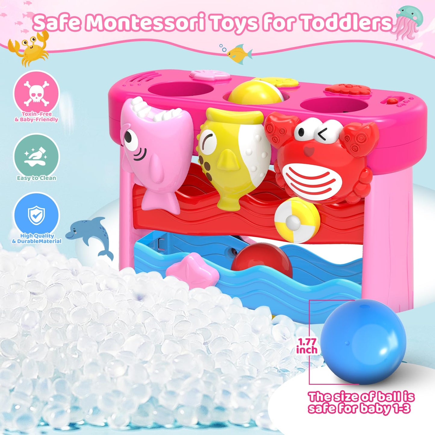 Musical Toys for 1 2 3 Years Old Toddlers Girls, Interactive Feeding Toy with Music & Balls, Montessori Education Toys for Baby 12-18 Months, Christmas Birthday Gifts for Aged 1-3 Year Toddler