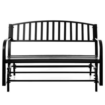 Gardenised QI003392 Outdoor Black Steel Swing, Powder Coated Glider Bench, Loveseat Lawn Rocker Bench for Yard, Patio, Garden and Deck