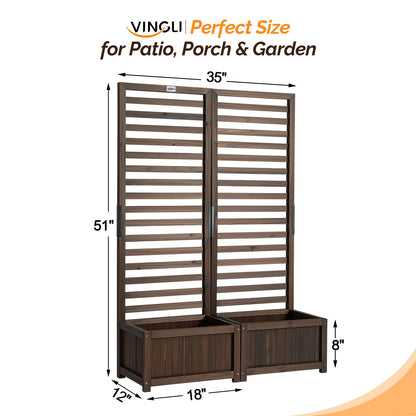 VINGLI Wooden Planter with Trellis, 51" Height Elevated Garden Beds Outdoor, FreeStanding Planter Box with Drainage Holes for Flower, Vegetable, Fruit, Herb in Garden, Patio, Balcony - 2PCS