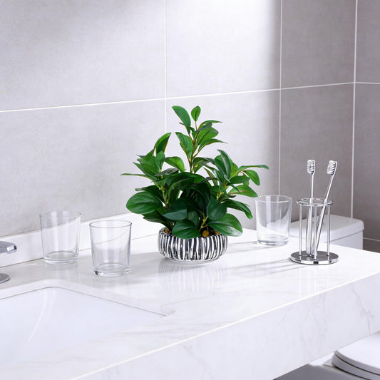 NASAMA Realistic Artificial Potted Plant, Faux Indoor Greenery for Home Office Living Room Bookshelf Bathroom Decor, Low-Maintenance Space-Saving Fake Plants with Modern Decorative Vase