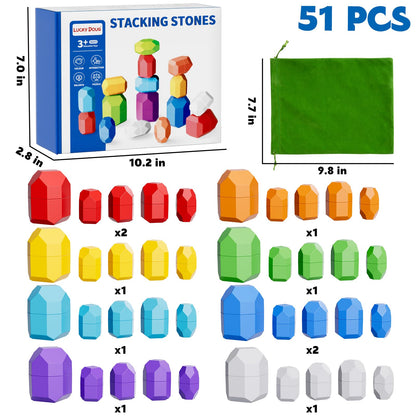 Lucky Doug 50 PCS Extra-Large Stacking Rocks Toys for Age 1-3 2-4, Safe Montessori Stacking Building Blocks Stones Toddlers Toy for 1 2 3 4 Year Old Boy Girl, Sensory Toys Gifts for Kids Age 1-2 2-4