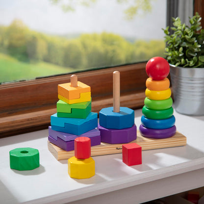 Melissa & Doug Geometric Stacker - Wooden Educational Toy,25 count(pack of 1)