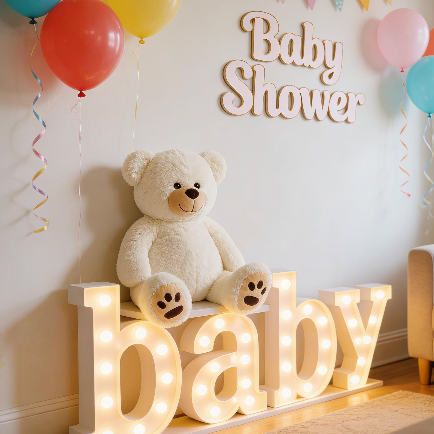 LotFancy Teddy Bear Stuffed Animals, 20 inch Soft Cuddly Cute Plushies, Plush Toys with Footprint Design, Stuffed Animals for Girls Kids Baby Toddlers, Baby Shower Easter Birthday Gift Decor, Beige