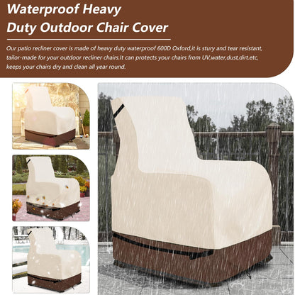 Youkaver Outdoor Recliner Chair Covers,Patio Swivel Chair Covers,600D Heavy Duty Waterproof Patio Rocking Chairs Cover,Outdoor Furniture Covers for All Weather Protection.Beige & Brown