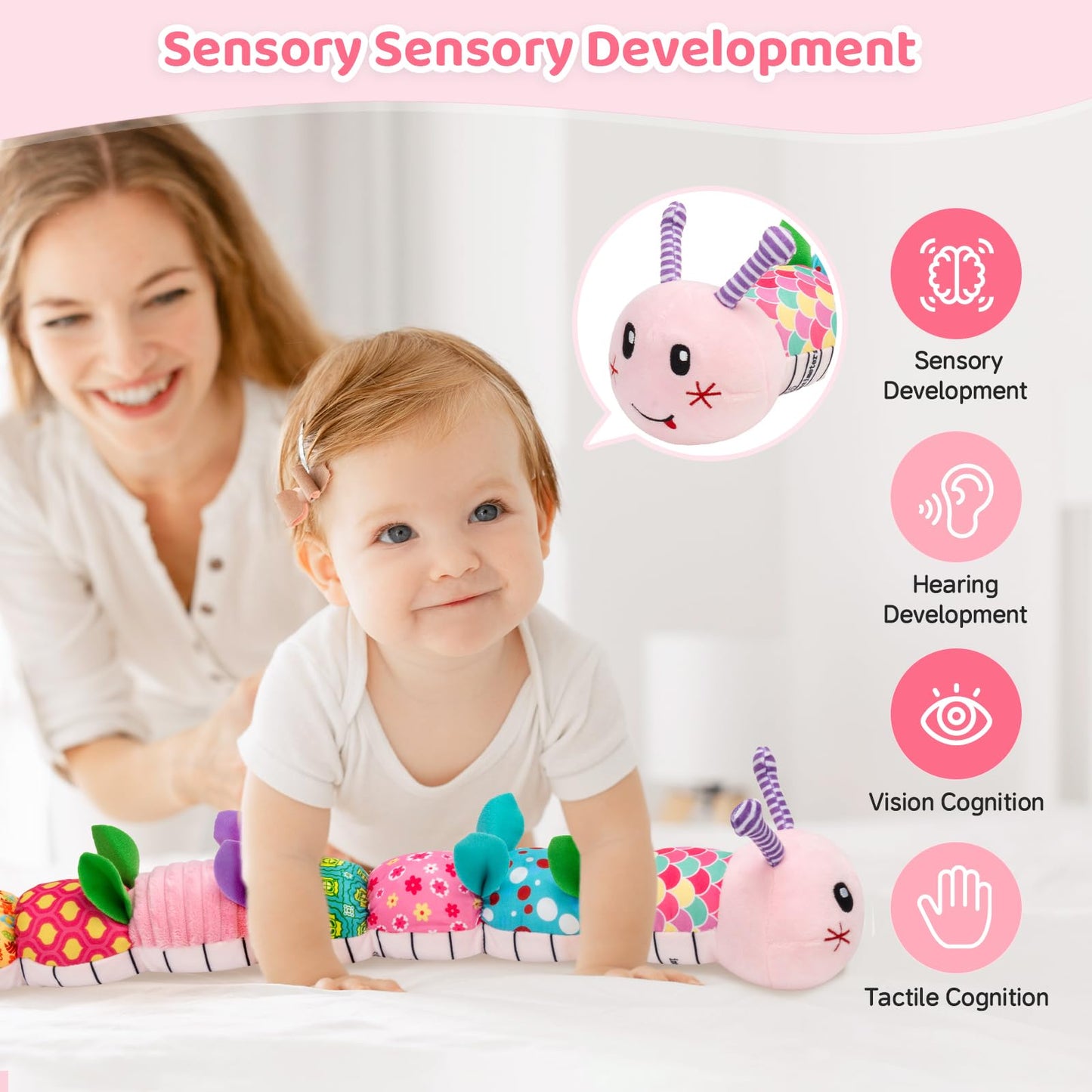 Wrist Rattle Foot Finder Socks Set, Caterpillar Musical Plush Stuffed Toy for Infant, Baby Toys 0-12 Months, Newborn Boy& Girl Shower Birthday Halloween Christmas Gift